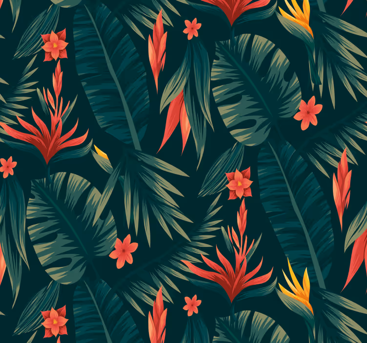 Tropische bloemendisplay behang jungle - TenStickers