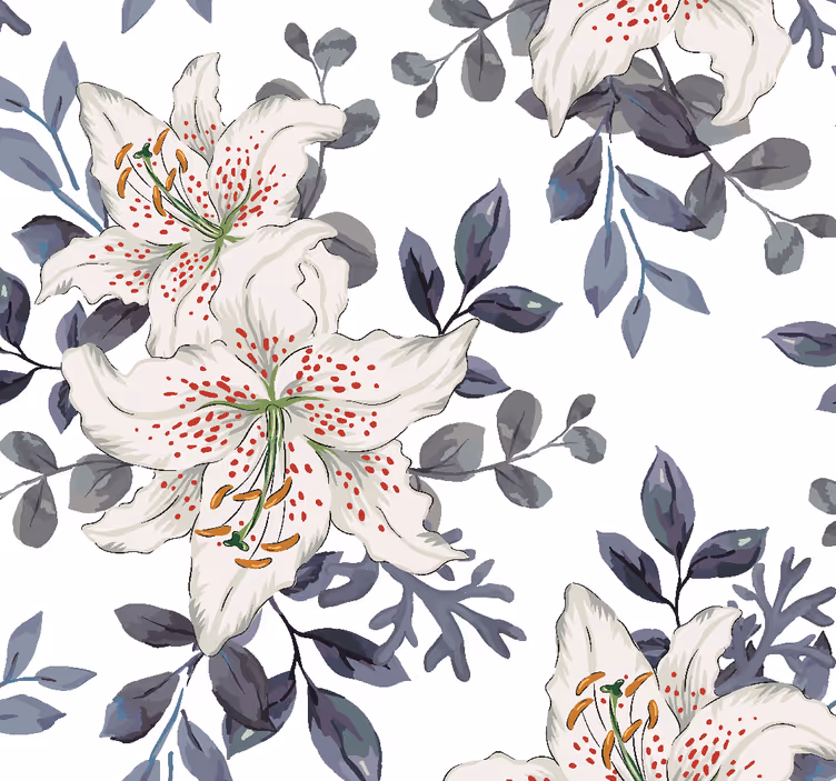 Bloemige witte lelies behang bloemen - TenStickers