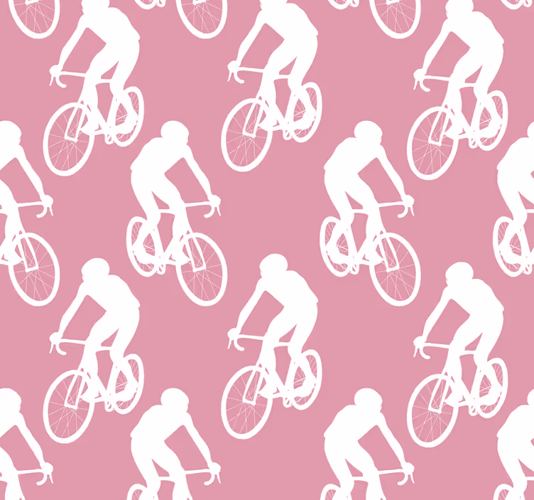 Wit fietserspatroon behang roze - TenStickers