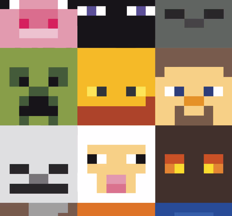 Gaming gepixelde gezichten behang tienerkamer - TenStickers