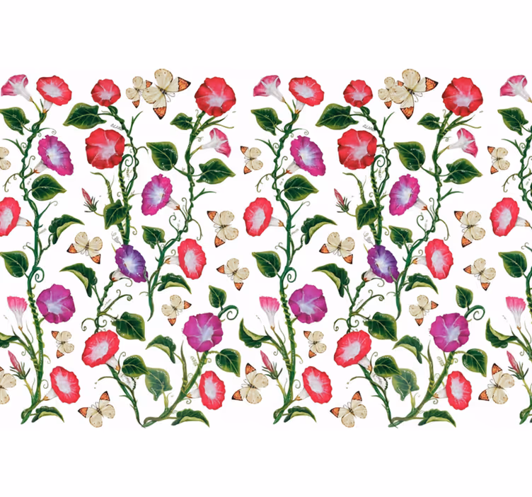 Behang bloemen roze en paarse trompetbloemen - TenStickers