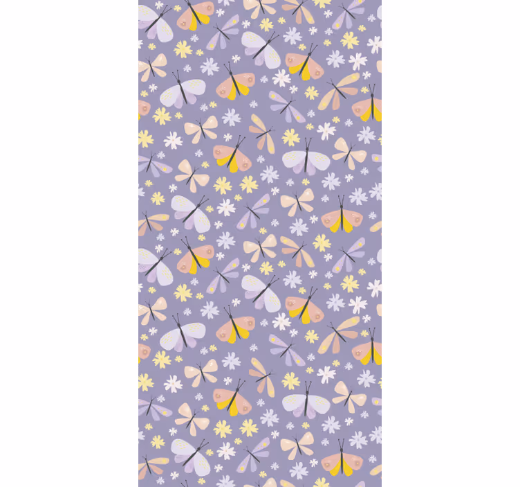 Vlinders behang paarse gracieuze bloemen - TenStickers