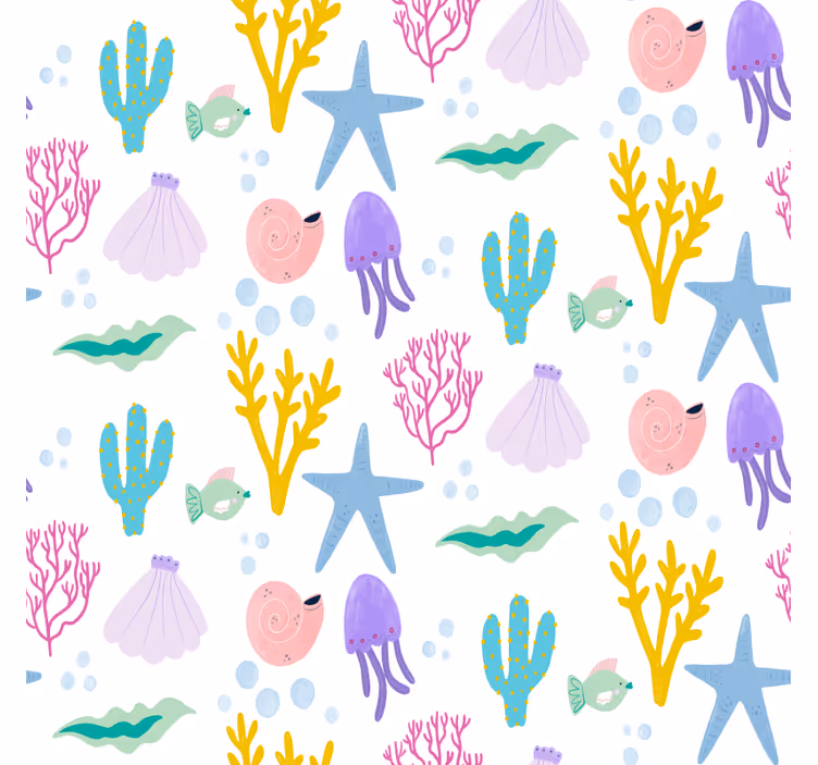 Behang slaapkamer kind zeebodemtekening - TenStickers