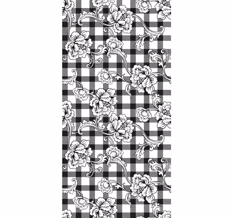 Behang slaapkamer bloemen op geruit patroon - TenStickers