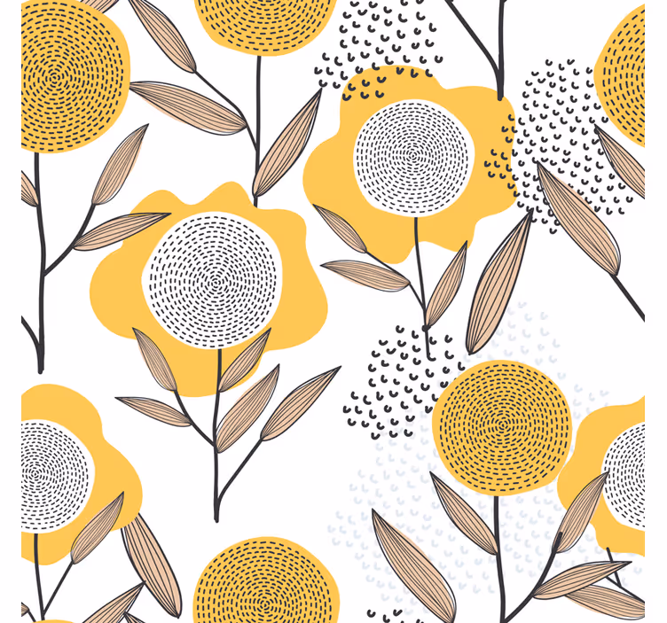 Woonkamer behang geel abstract bloemenpatroon - TenStickers