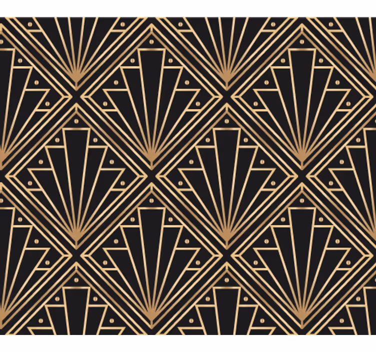 Behang print gouden en zwarte decoratieve vierkant patroon - TenStickers