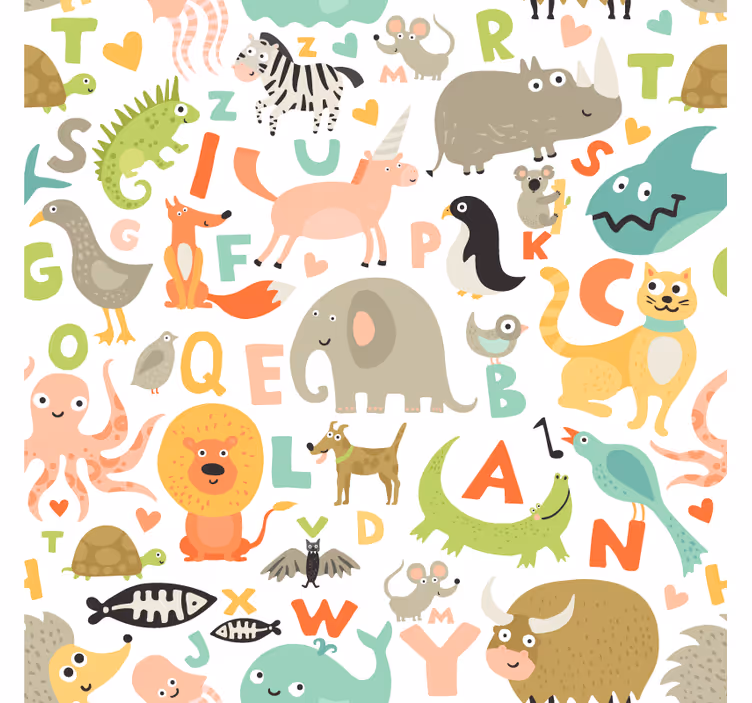 Dieren behang kinderen met dieren en alfabetletters - TenStickers