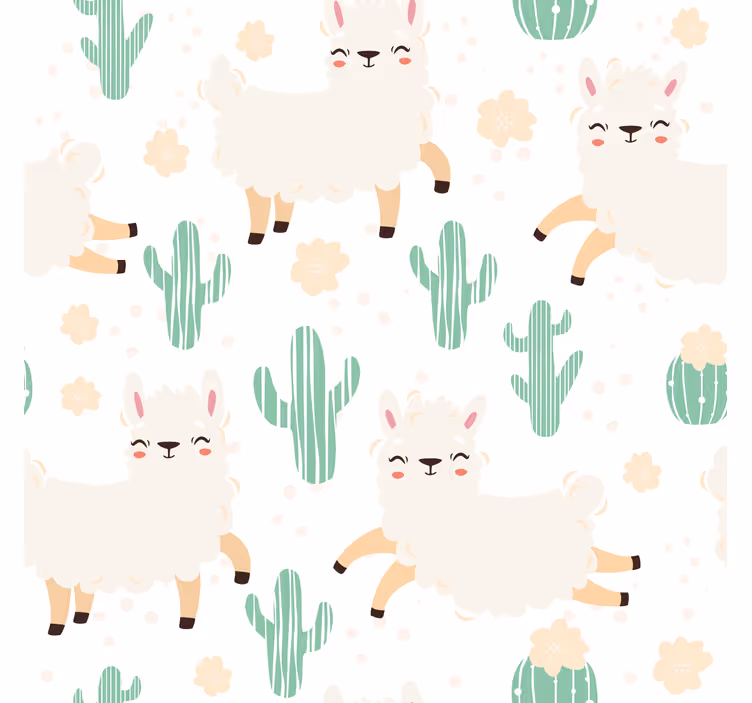 Behang print schattige aquarel lama's met cactus - TenStickers