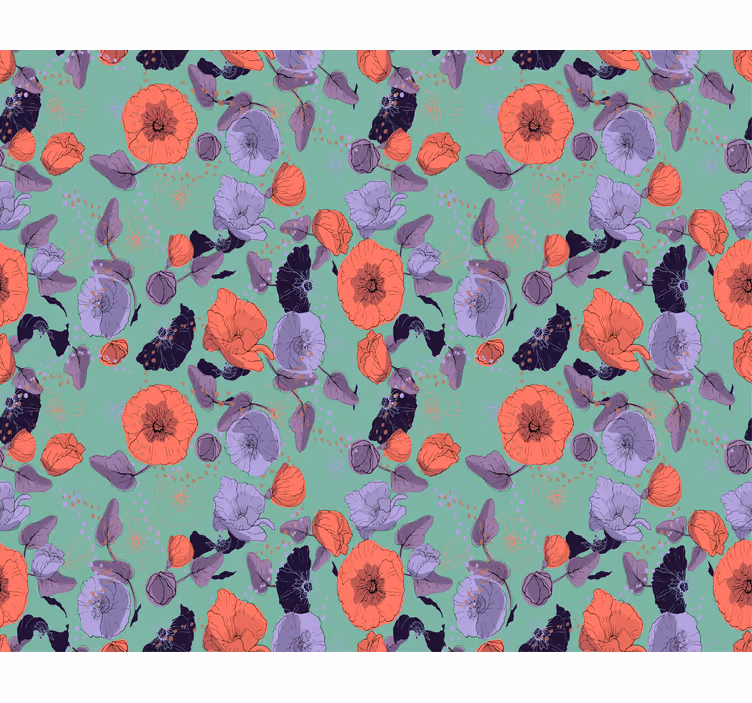 Behang bloemen blauwe en rode klaprozen - TenStickers