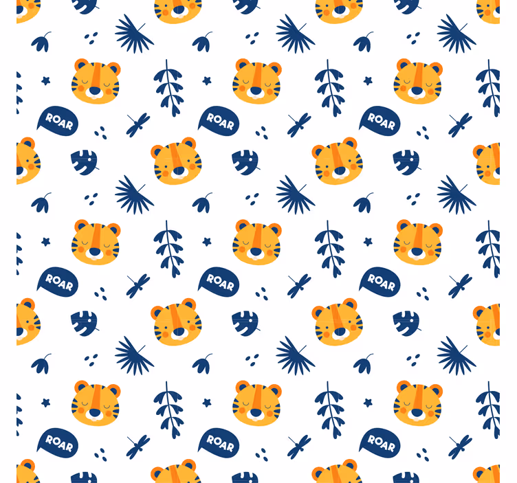 Dieren behang tijgerwelp en libelle patroon - TenStickers