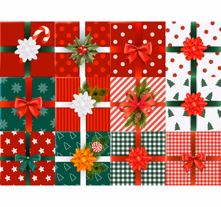 Behang kerst feestelijke cadeaupatronen - TenStickers
