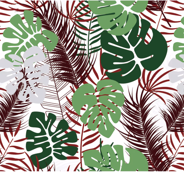 Natuur behang monstera bladeren met rode takken - TenStickers