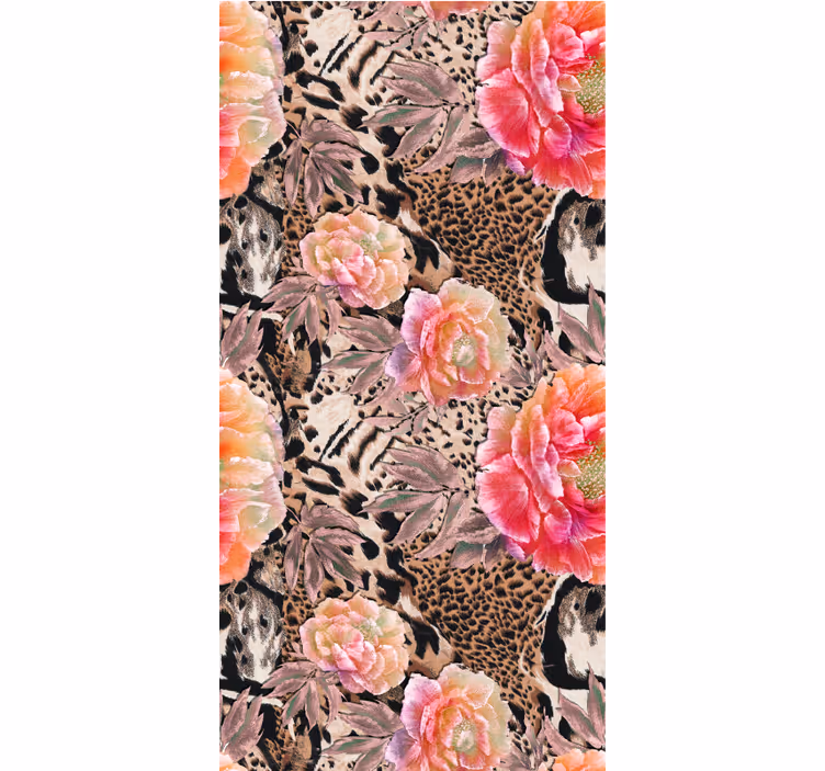 Natuur behang met bloemenleeuwenprint - TenStickers