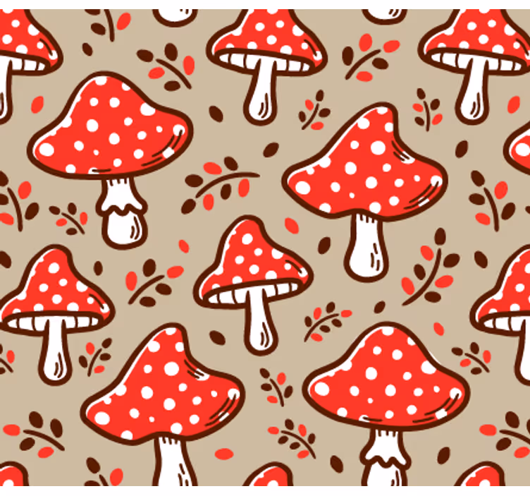 Natuur behang typische paddenstoelen op beige achtergrond - TenStickers