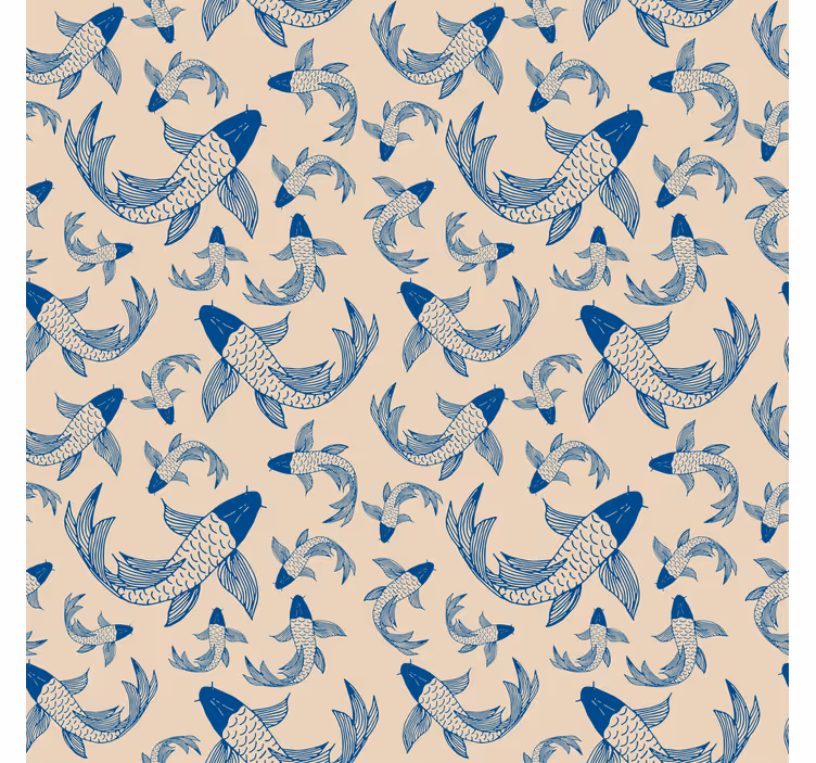 Behang kinderkamer blauwe zwemmende vissen op beige achtergrond - TenStickers