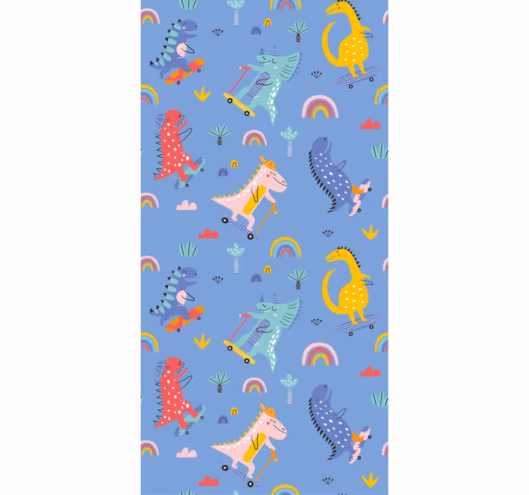 Behang kinderkamer schattige skaterdino's - TenStickers