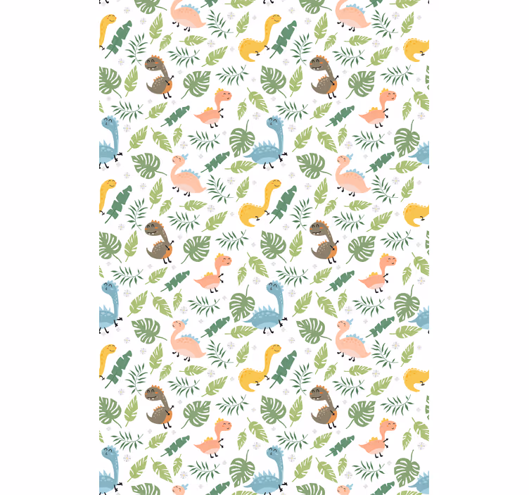 Behang kinderkamer pastel kleur bos met dinosaurussen patroon - TenStickers