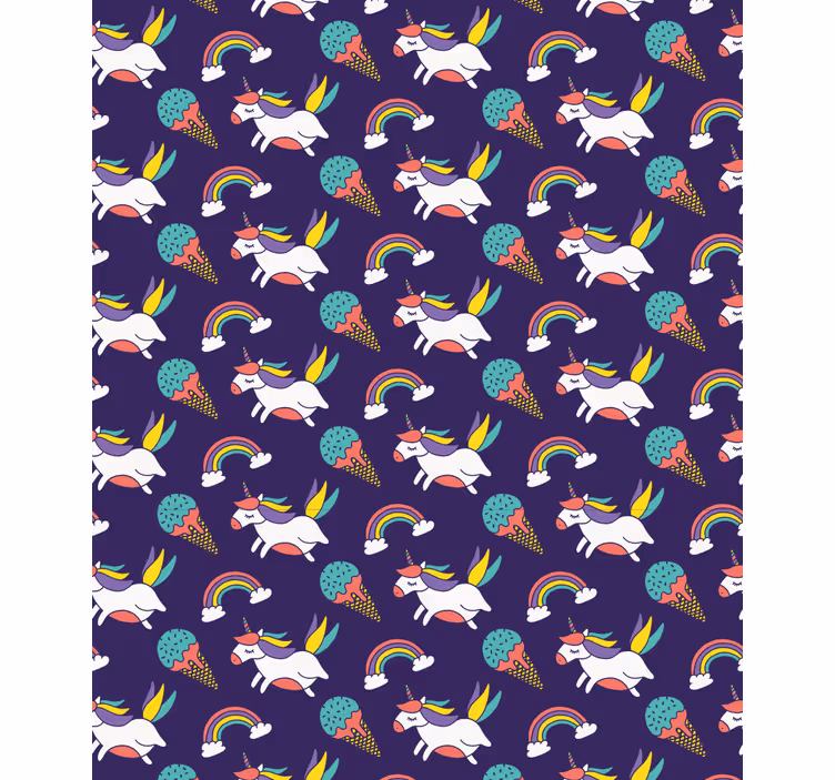 Behang kinderkamer handgetekend eenhoorn patroon met symbolen - TenStickers