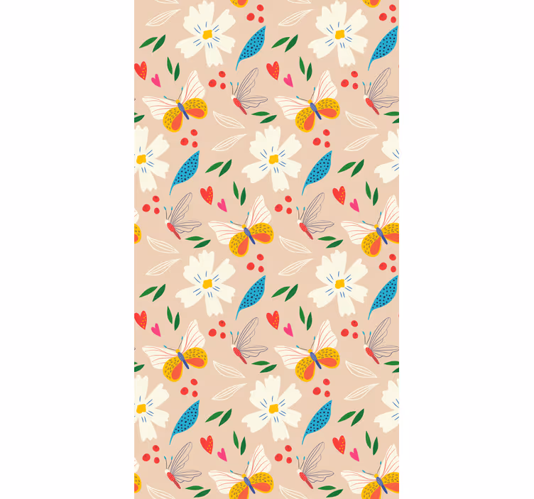 Behang kinderkamer bloemen en vlinders op beige achtergrond - TenStickers