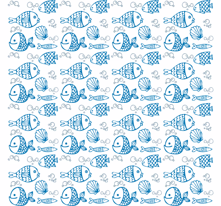 Behang kinderkamer blauwe vissen op witte achtergrond - TenStickers