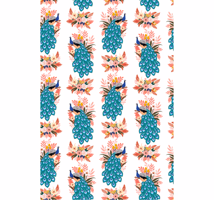 Behang gang pauwen tussen bloemen - TenStickers