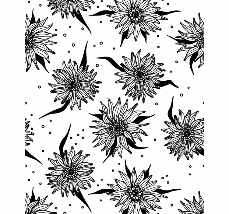 Behang gang zwart-witte zonnebloemen - TenStickers