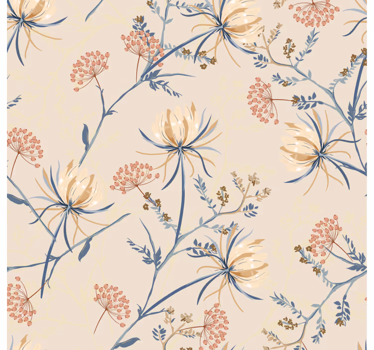 Woonkamer behang met bloemenpatroon accenten - TenStickers