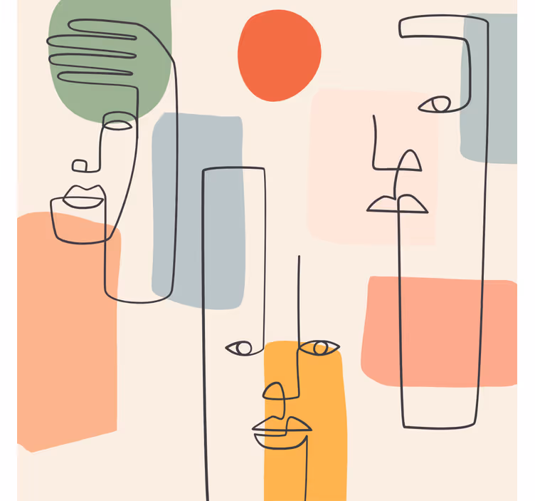 Geometrisch behang minimalistische wandkunst met gezichten - TenStickers