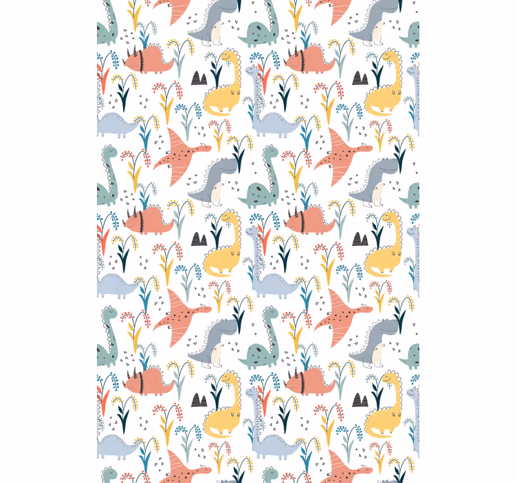 Dino behang scandinavisch kleurrijk patroon - TenStickers