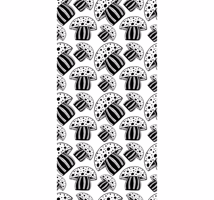 Behang modern zwart-witte etnische paddenstoelen - TenStickers