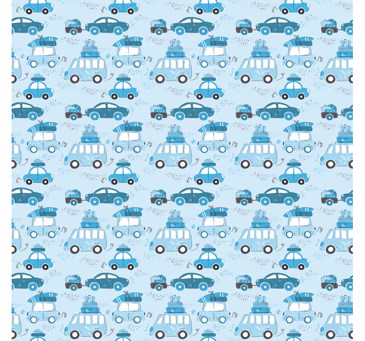 Behang kinderkamer blauw auto’s patroon - TenStickers
