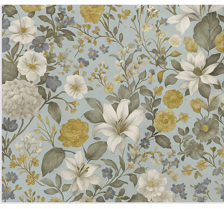 Behang eetkamer olijfgroene bloemen - TenStickers