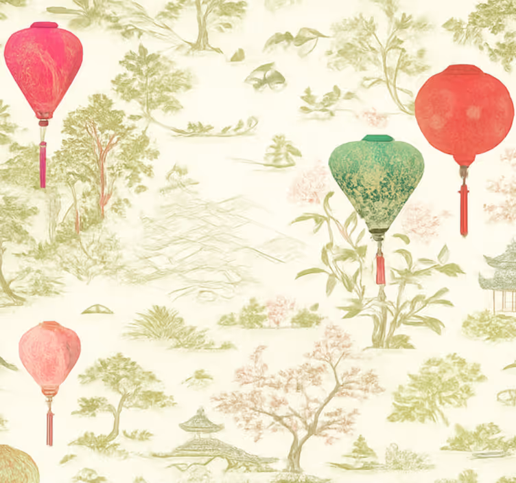 Behang hoofd slaapkamer oosters chinoiserie landschap - TenStickers