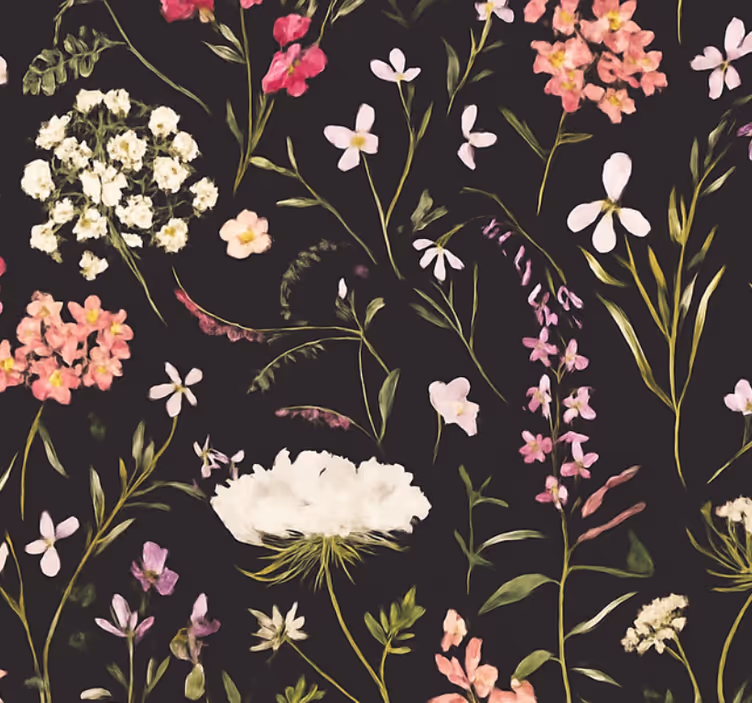 Woonkamer behang donkere lente bloemen - TenStickers