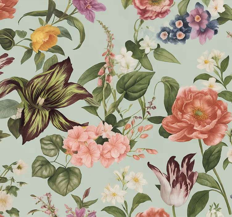 Behang hoofd slaapkamer kleurrijke lente bloemen - TenStickers