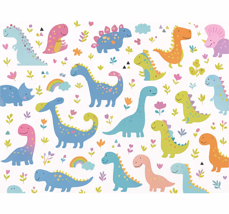 Behang kinderkamer kleurrijke dinosaurus - TenStickers