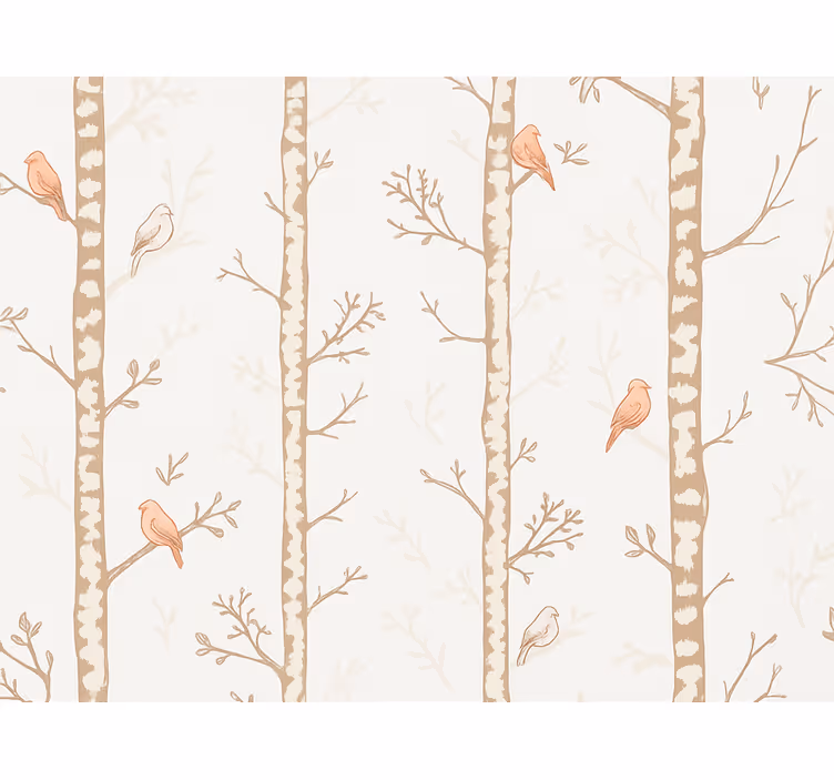 Behang kinderkamer vogels en bomen patroon - TenStickers