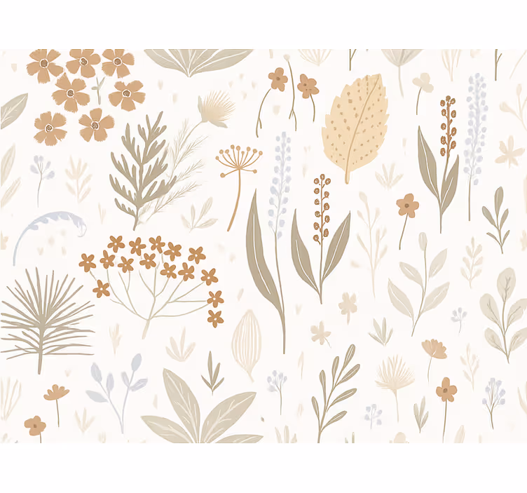 Behang bladeren aardetint wilde bloemen - TenStickers