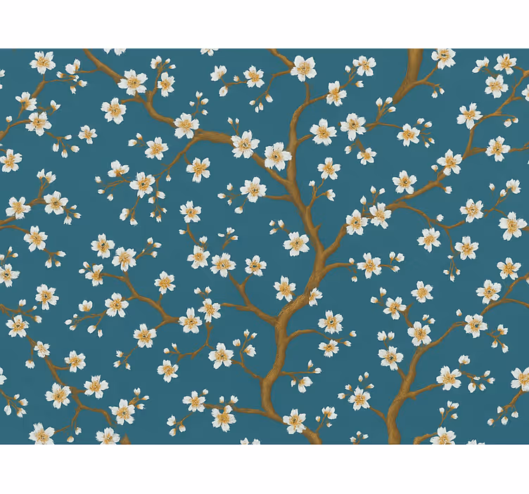 Behang bloemen gouden bloesem teal - TenStickers