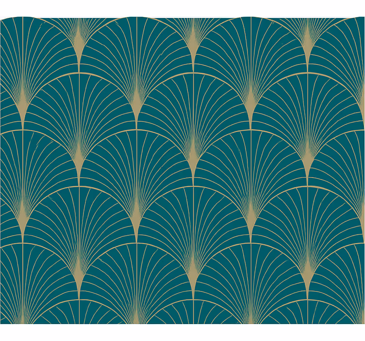 Behang hoofd slaapkamer blauwe gouden kunstdecor - TenStickers
