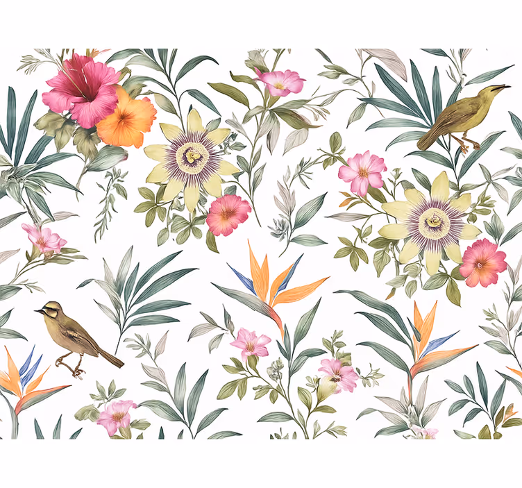 Behang hoofd slaapkamer blauwe bloemenprint - TenStickers
