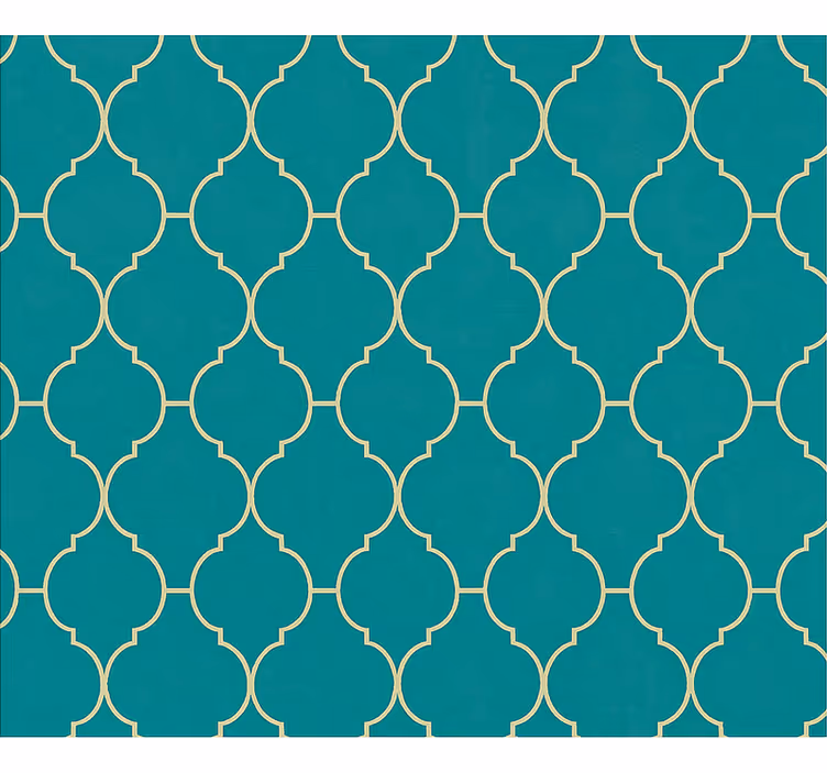 Woonkamer behang goud en turquoise motief - TenStickers
