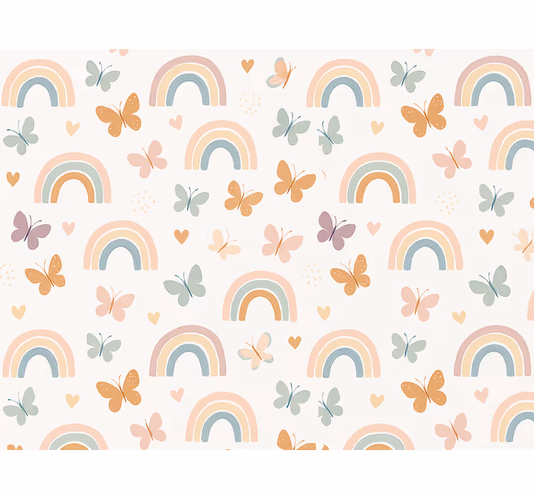 Behang kinderkamer schattig regenboogontwerp met vlinders - TenStickers