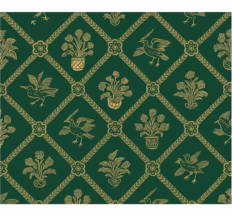 Behang hoofd slaapkamer elegant groen en goud patroon - TenStickers