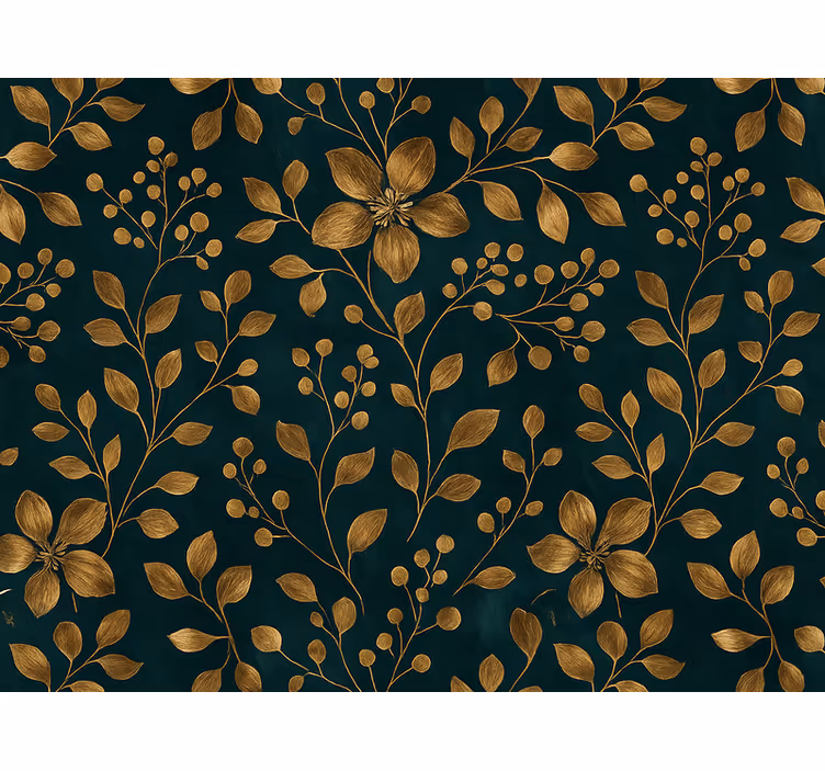 Behang hoofd slaapkamer donkerblauw ontwerp met gouden bloemen - TenStickers