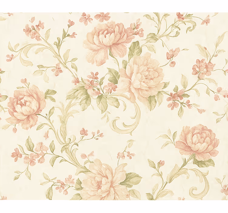 Behang hoofd slaapkamer lichtroze vintage bloemenpatroon - TenStickers