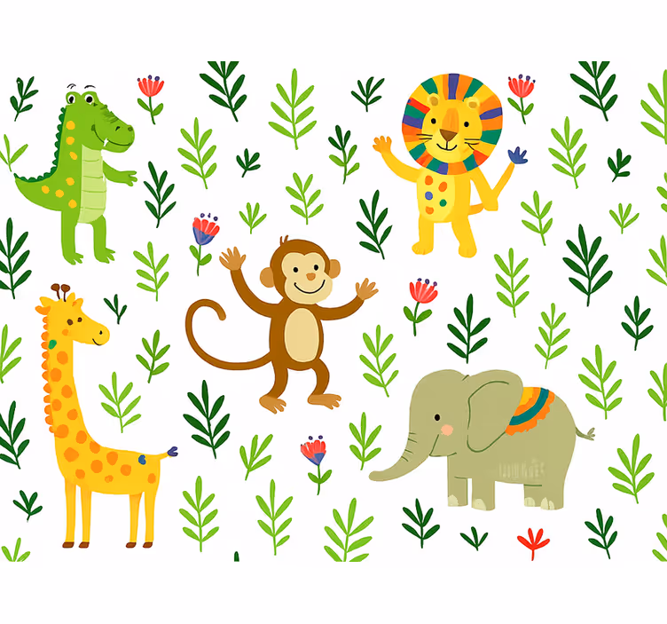 Behang kinderkamer schattige blije dieren - TenStickers