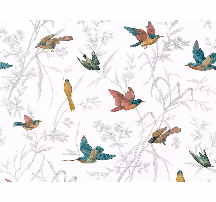 Woonkamer behang textielparadijs vogel en bladpatroon - TenStickers