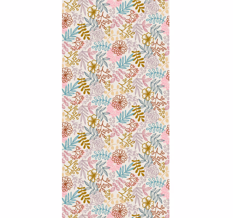 Behang bloemen multicolor patroon lijntekening - TenStickers