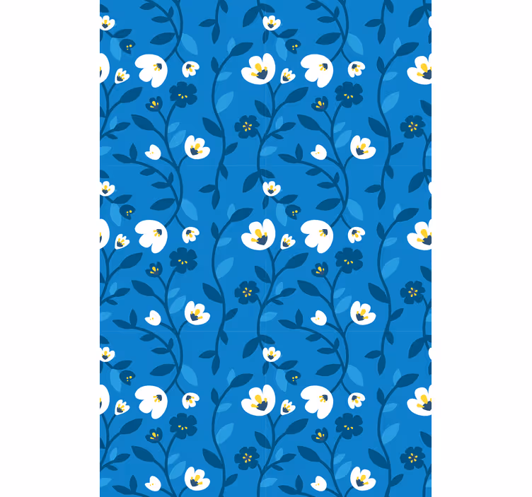 Behang bloemen witte bloemen op blauwe achtergrond - TenStickers